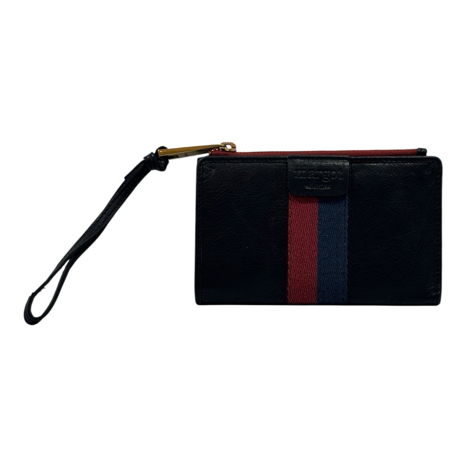 Margot New York Leather Wallet Wristlet Black Blue & Red Striped Excellent Cond